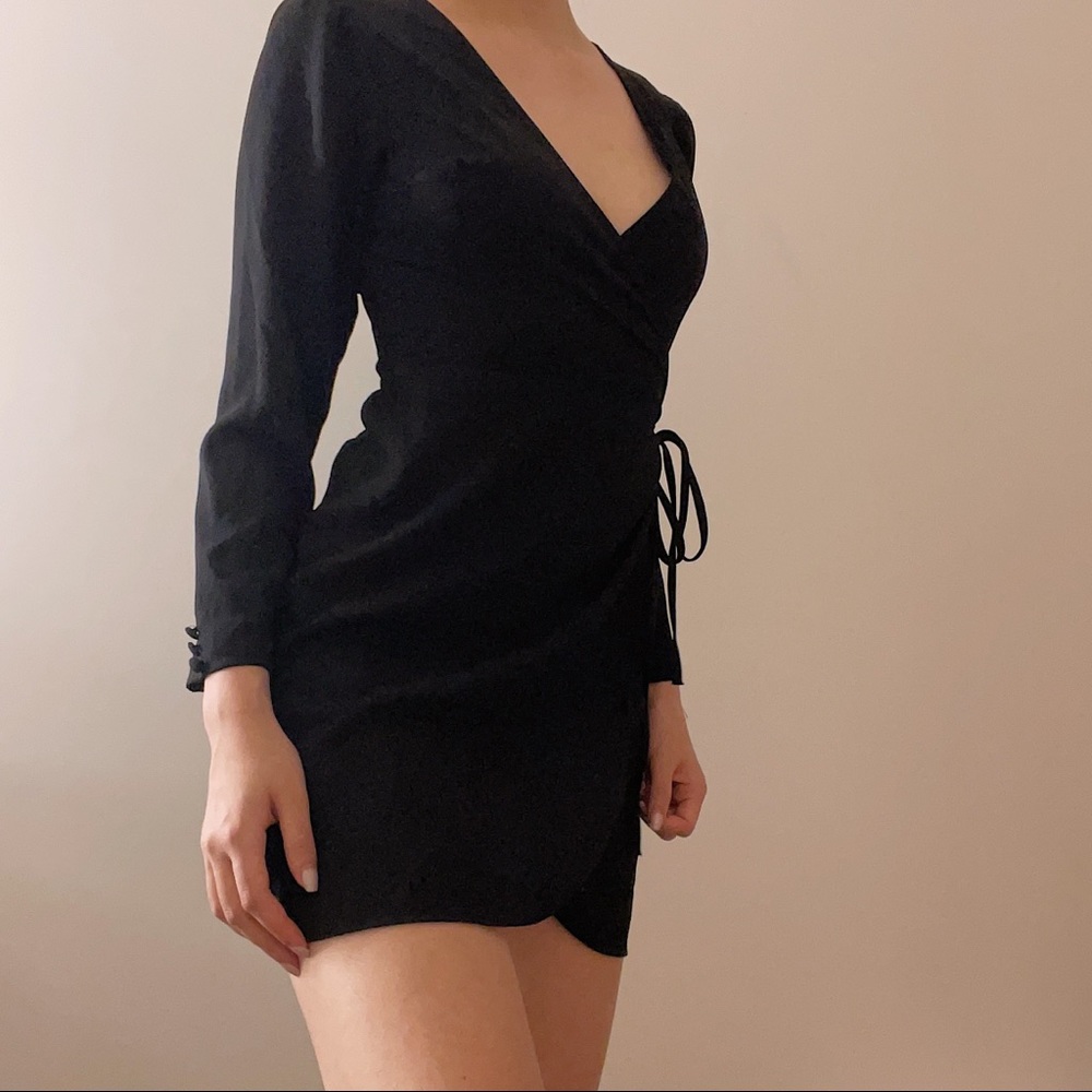 topshop black long sleeve wrap dress
